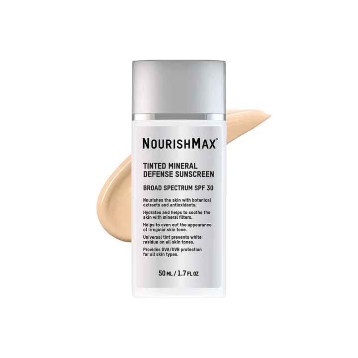 Nourish Max TINTED MINERAL DEFENSE SUNSCREEN SPF 30.