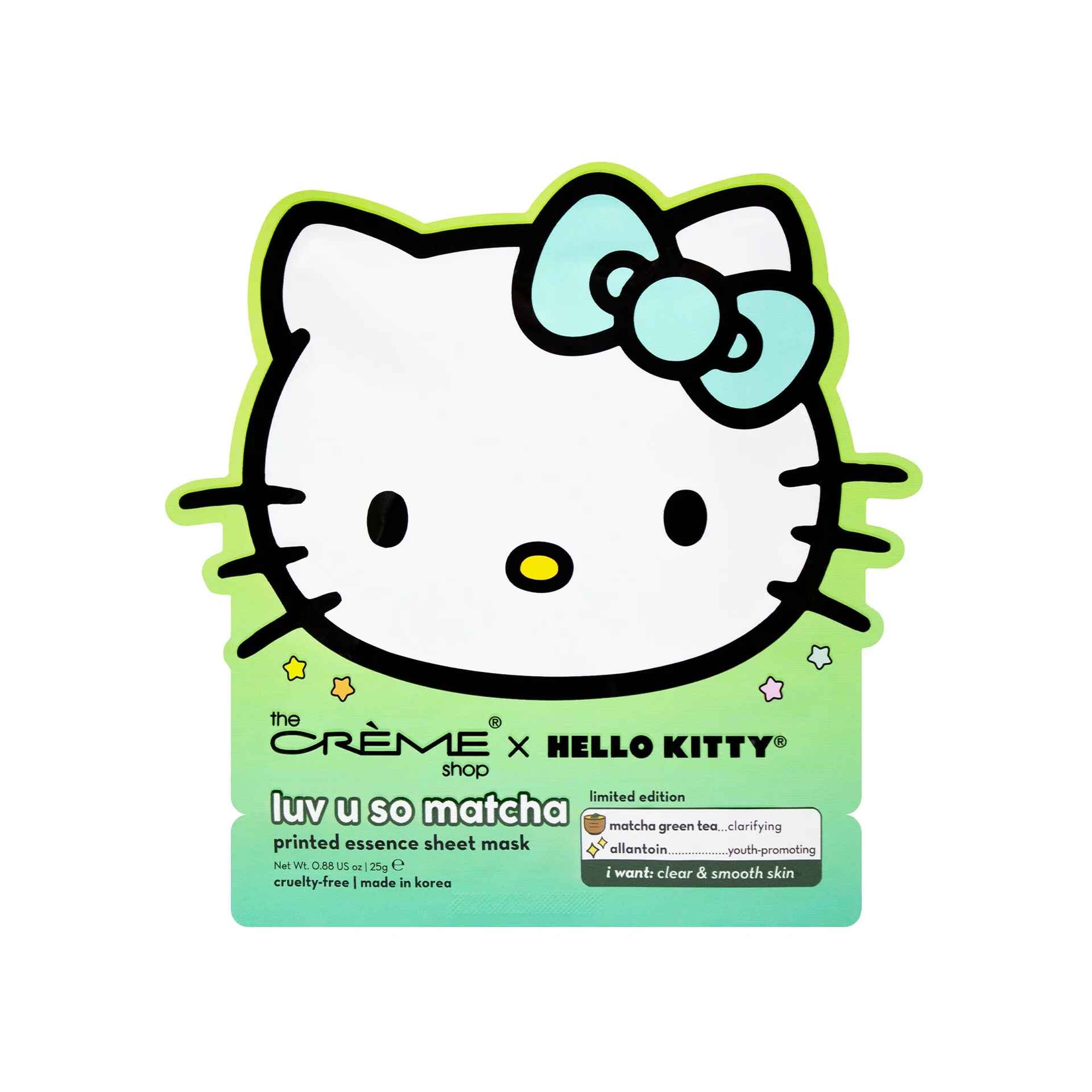 THE CREME SHOP X HELLO KITTY LUV U SO MATCHA PRINTED ESSENCE SHEET MASK.