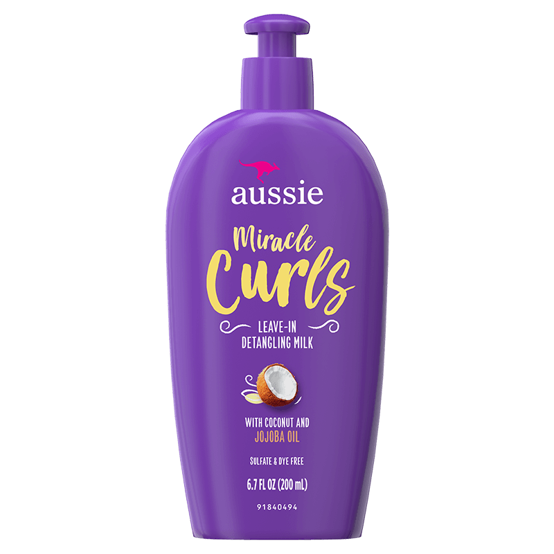 Aussie MIRACLE CURLS LEAVE IN DETANGLING MILK.