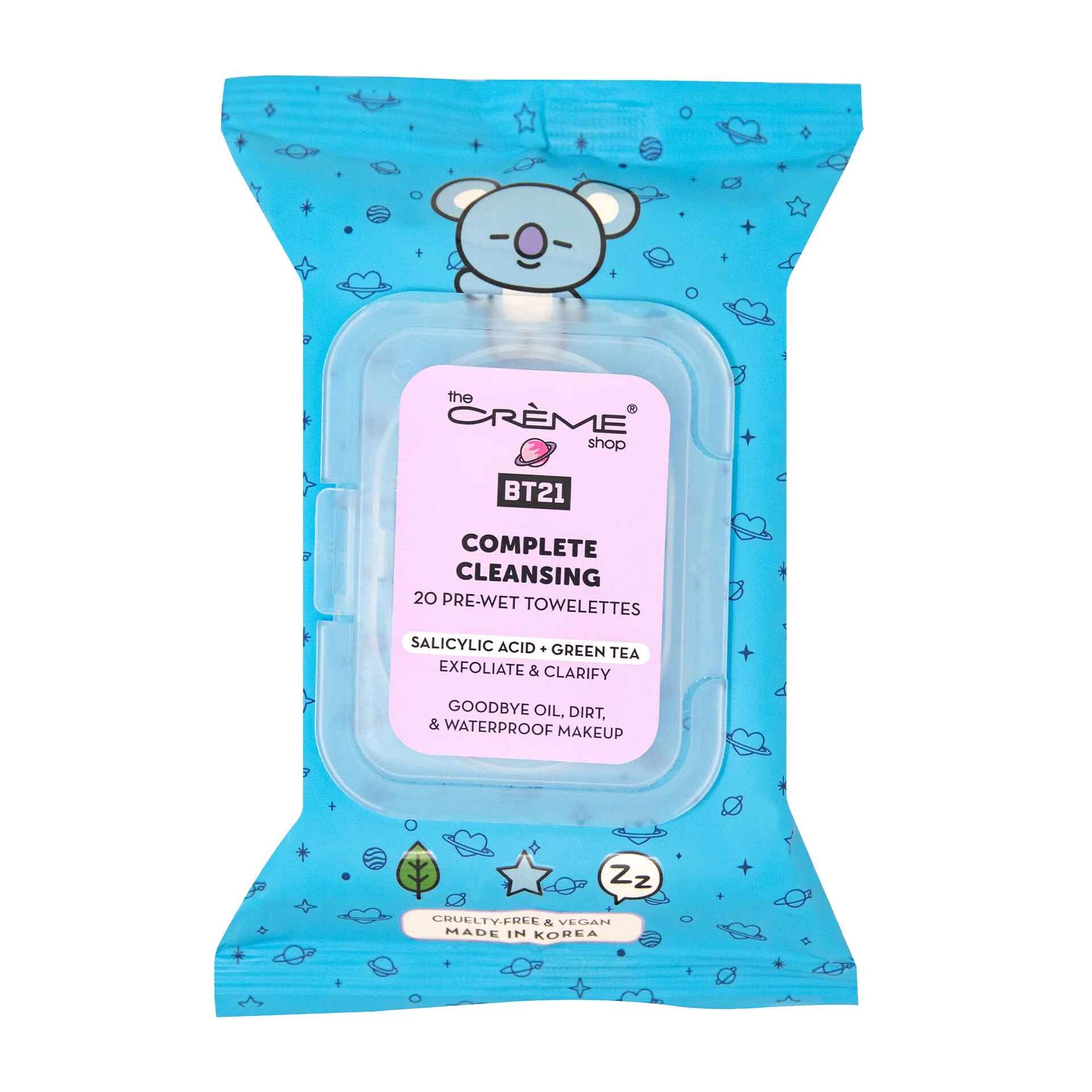 The Creme Shop KOYA COMPLETE CLEANSING TOWELETTES SALICYLIC ACID and GREEN TEA 20 PRE WET TOWELETTES.