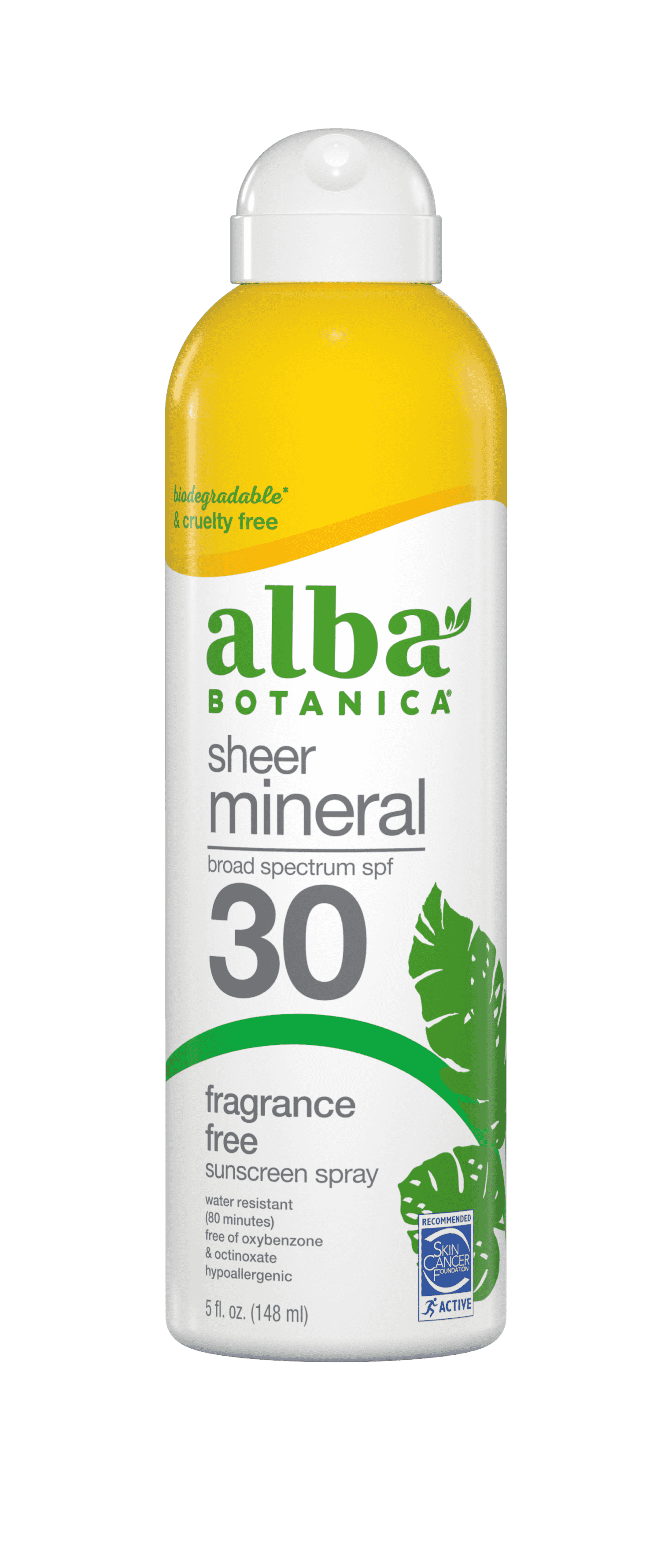 Alba Botanical Sheer Mineral Sunscreen Fragrance Free Sunscreen Spray SPF 30.