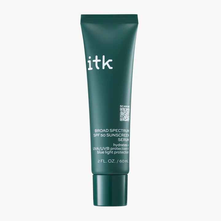 itk broad spectrum SPF 50 sunscreen serum.