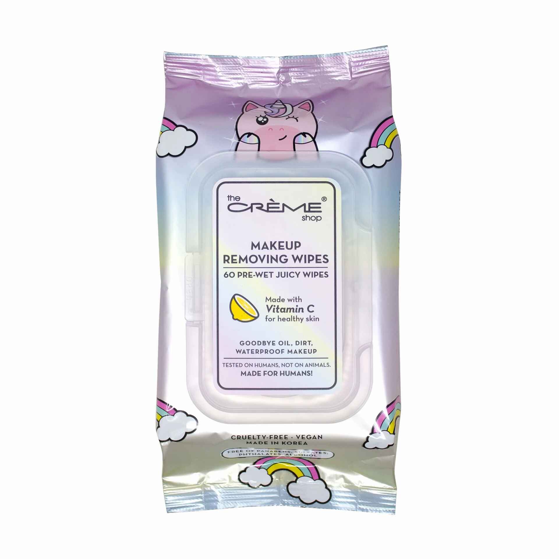 The Creme Shop JUICY MAKEUP REMOVING WIPES BRIGHTENING VITAMIN C UNICORN.
