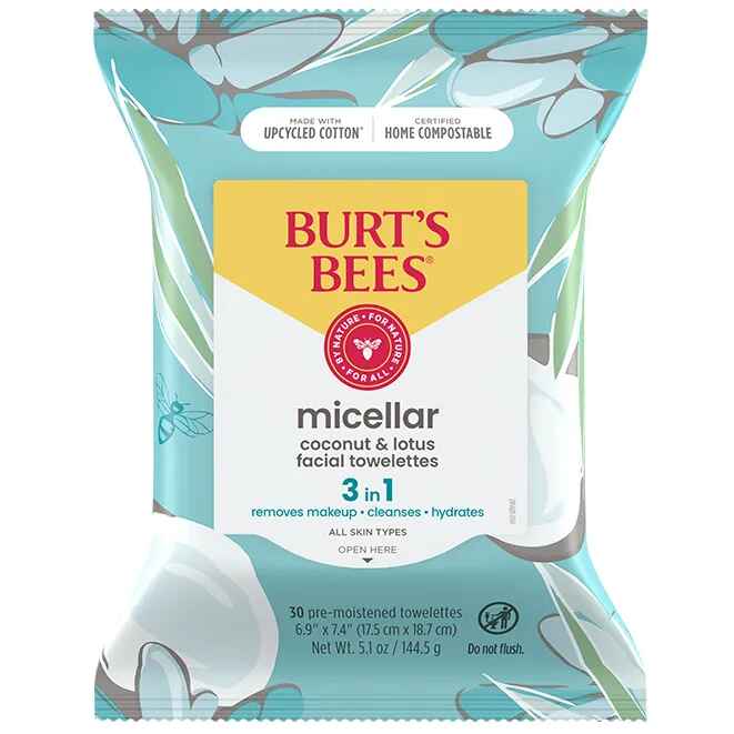 Burt's Bees Micellar Makeup Removing Towelettes with Coconut Lotus.