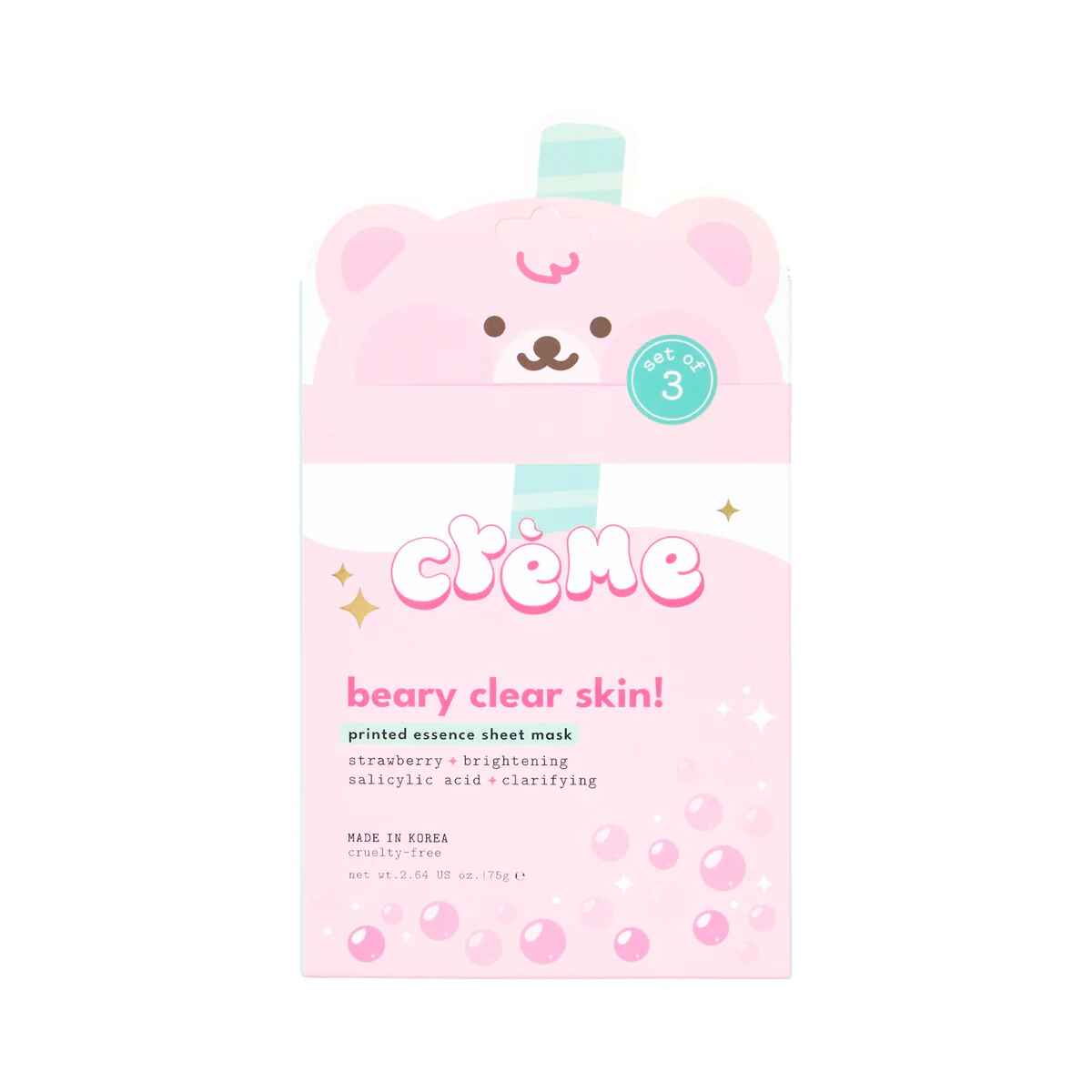 The Creme Shop BOBA BEARS BEARY CLEAR SKIN! SHEET MASK BRIGHTENING CLARIFYING.