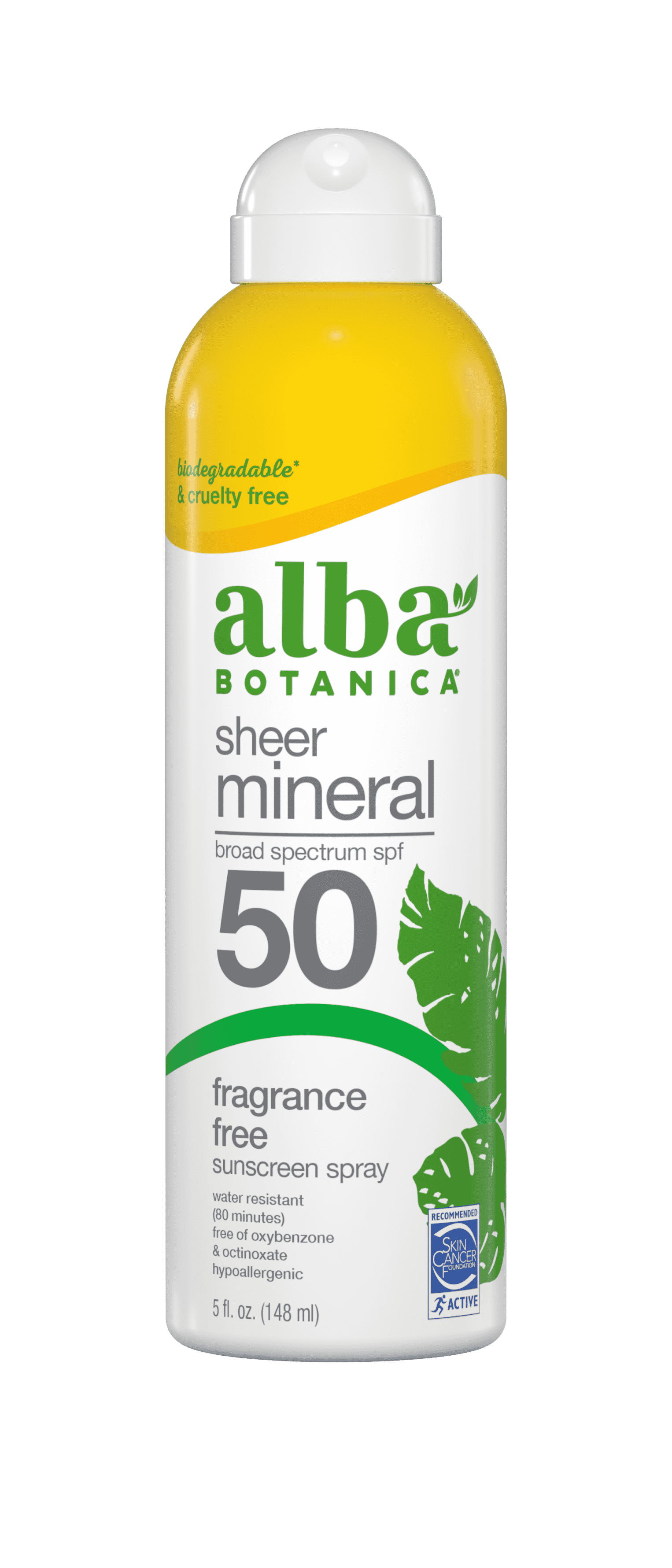Alba Botanical Sheer Mineral Sunscreen Fragrance Free Sunscreen Spray SPF 50.