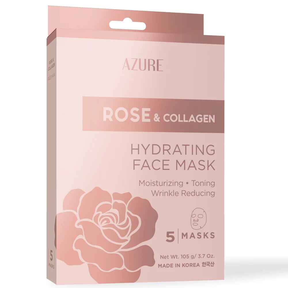 Azure ROSE and COLLAGEN HYDRATING SHEET FACE MASK 5 PACK.