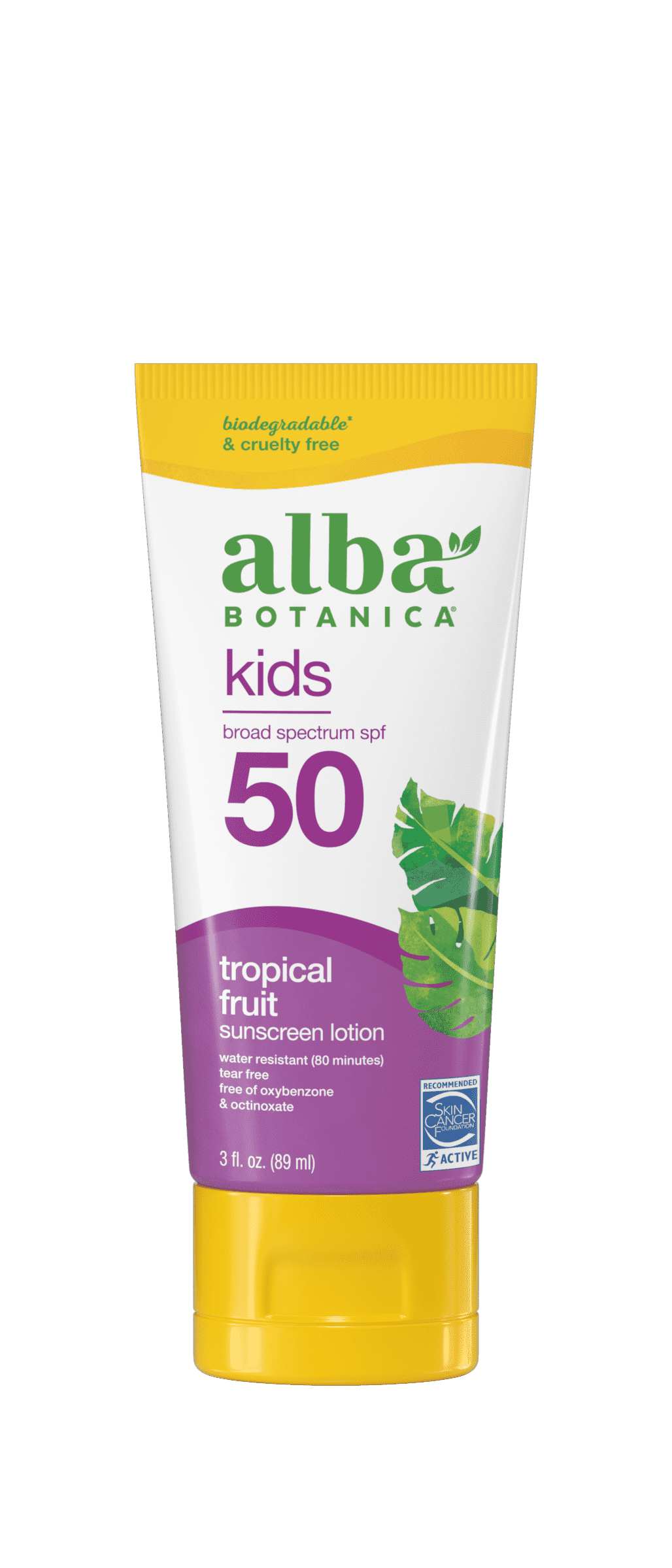 Alba Botanical Kids Tropical Sunscreen Fruit Sunscreen Lotion SPF 50.