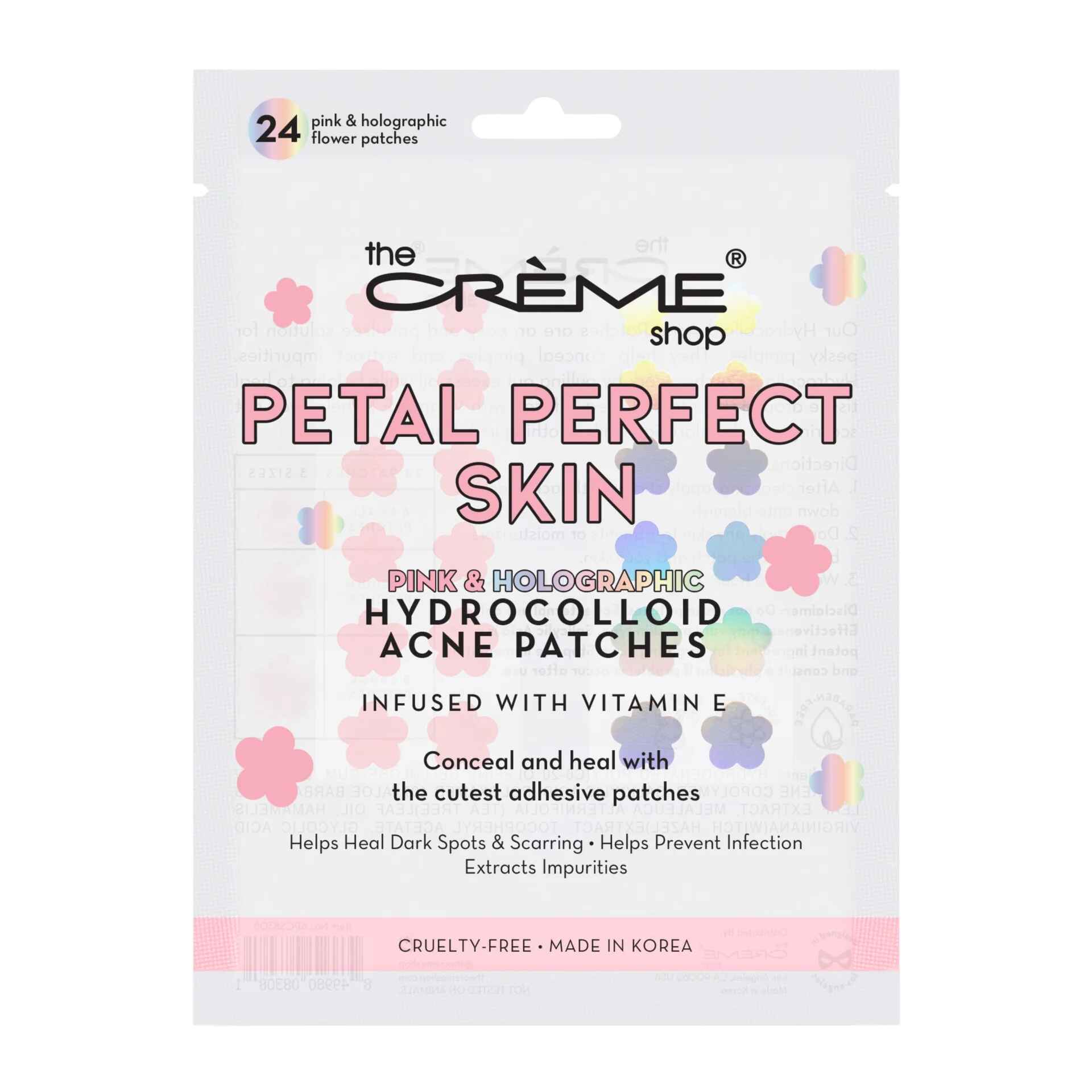 The Creme Shop PETAL PERFECT SKIN HYDROCOLLOID ACNE PATCHES PINK HOLOGRAPHIC.