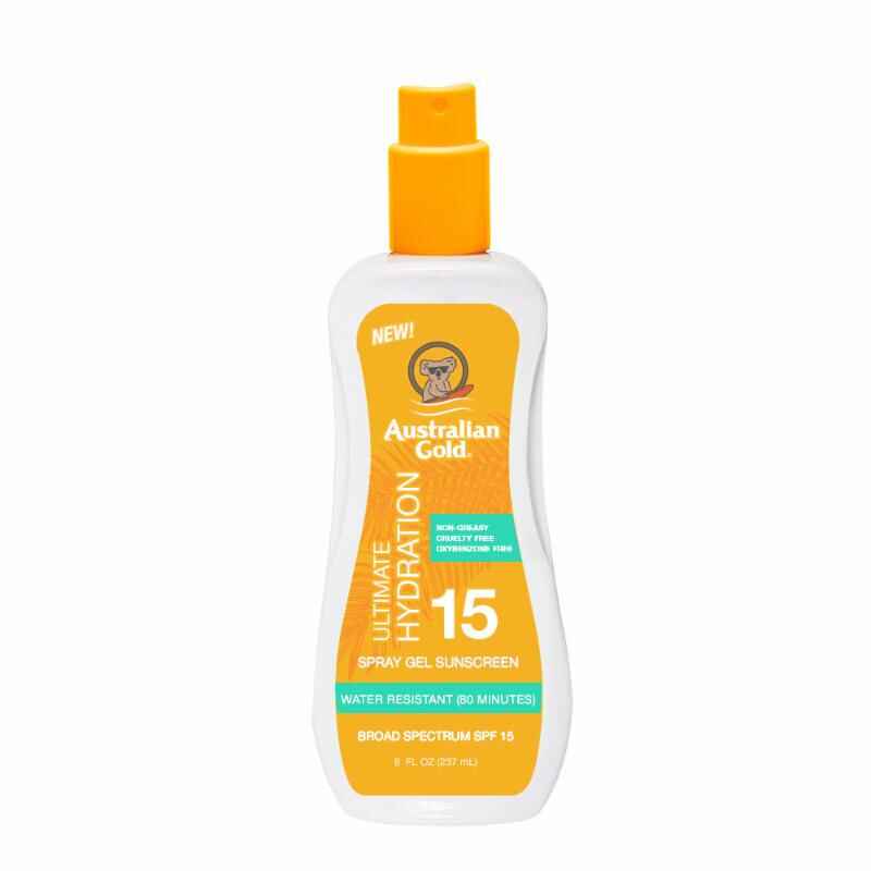 Australian gold SPF 15 SPRAY GEL SUNSCREEN.