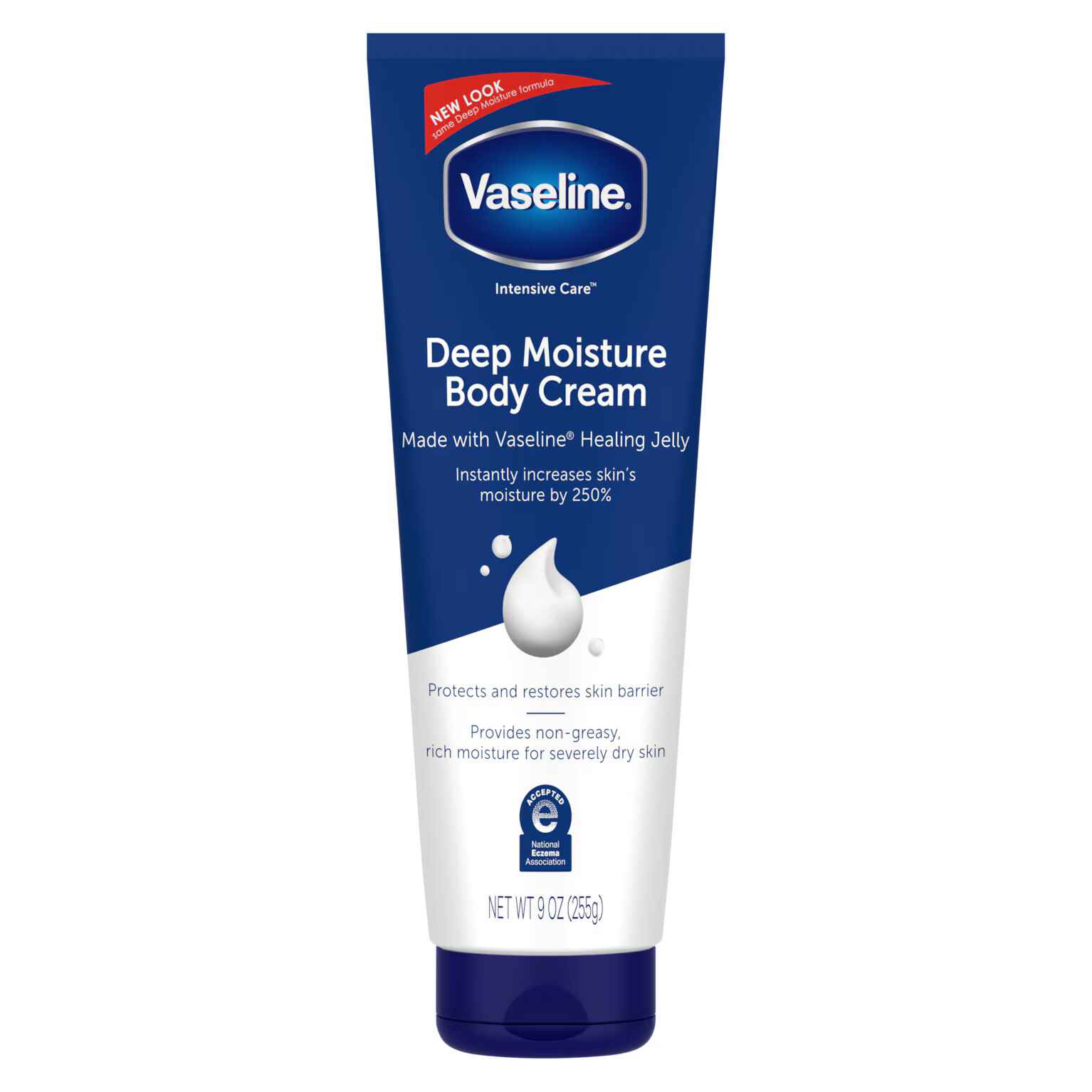 VASELINE INTENSIVE CARE DEEP MOISTURE BODY CREAM.