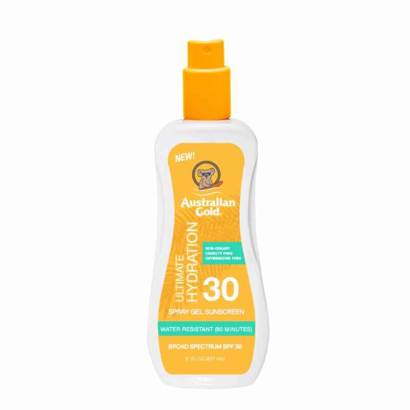 Australian gold SPF 30 SPRAY GEL SUNSCREEN.