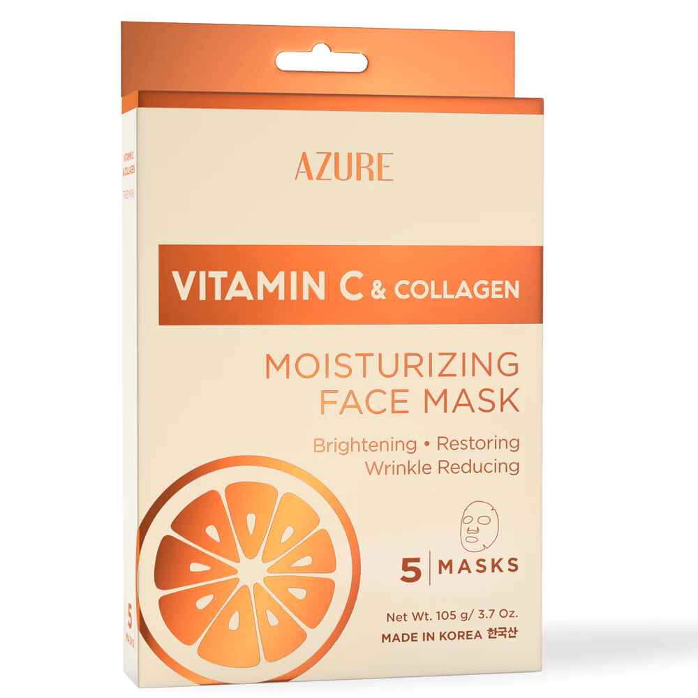 Azure VITAMIN C and COLLAGEN MOISTURIZING SHEET FACE MASK 5 PACK.