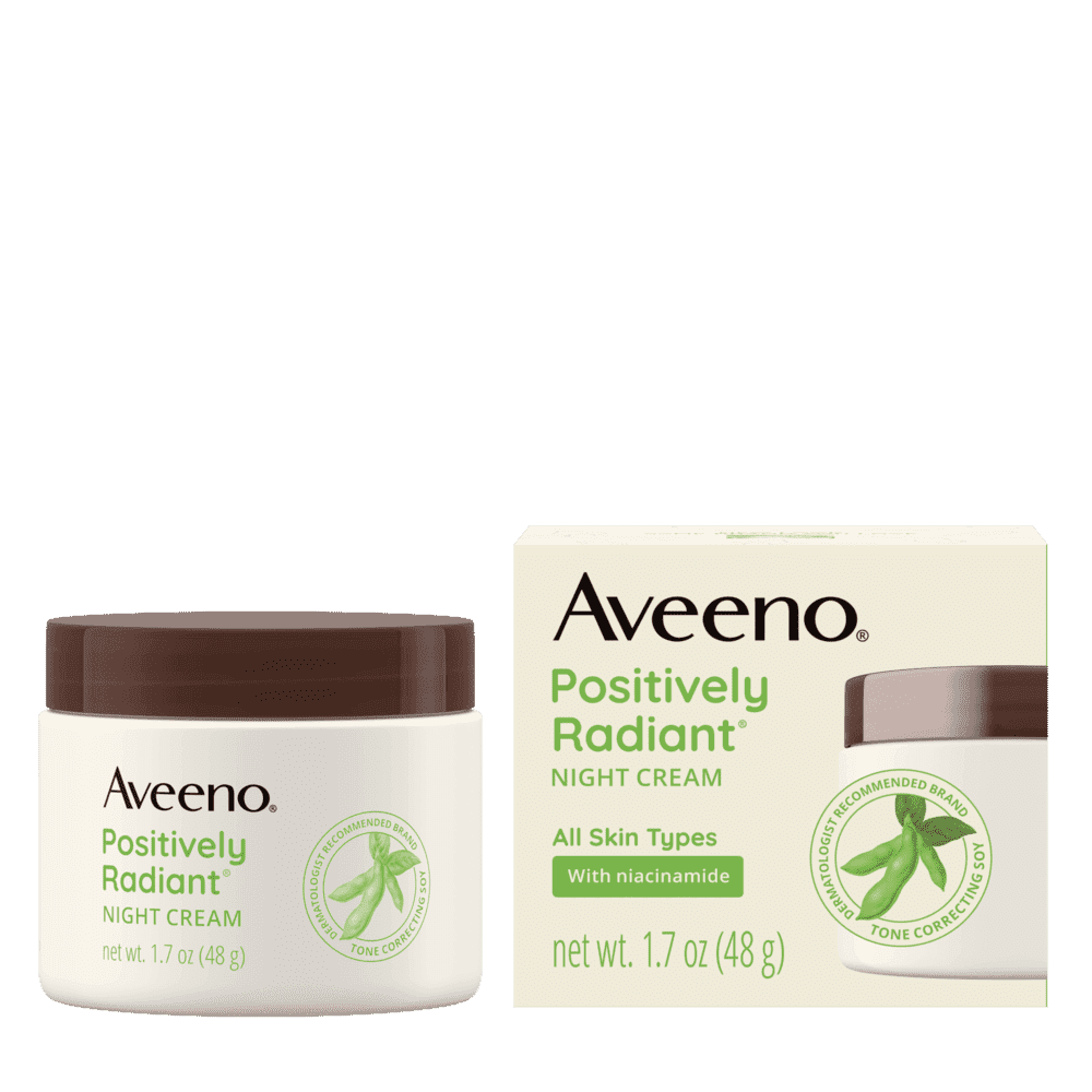 AVEENO POSITIVELY RADIANT® MOISTURIZING NIGHT FACE CREAM.