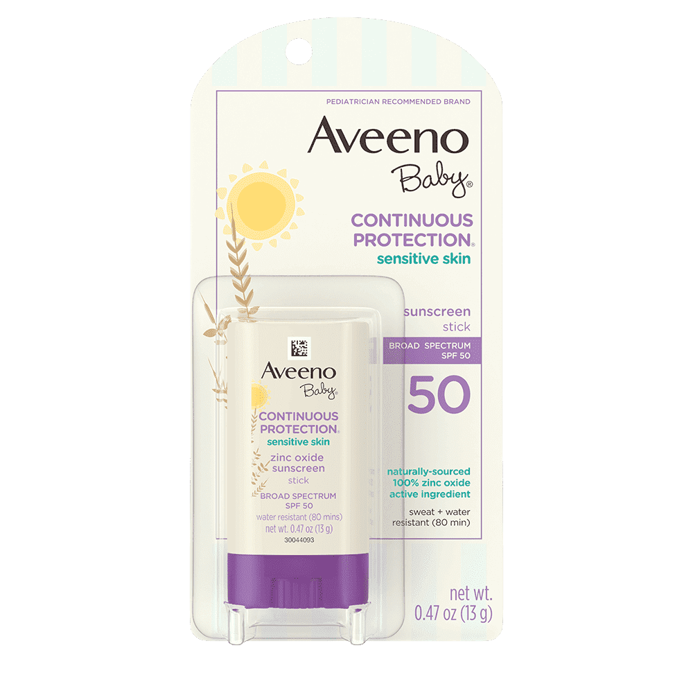 AVEENO BABY CONTINUOUS PROTECTION® SENSITIVE SKIN FACE STICK WITH BROAD SPECTRUM SPF 50.