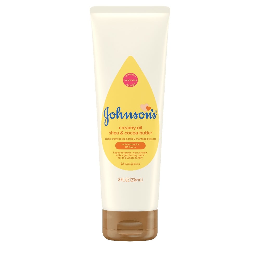 Johnsons Baby Shea and Cocoa Butter Creamy Baby Oil.