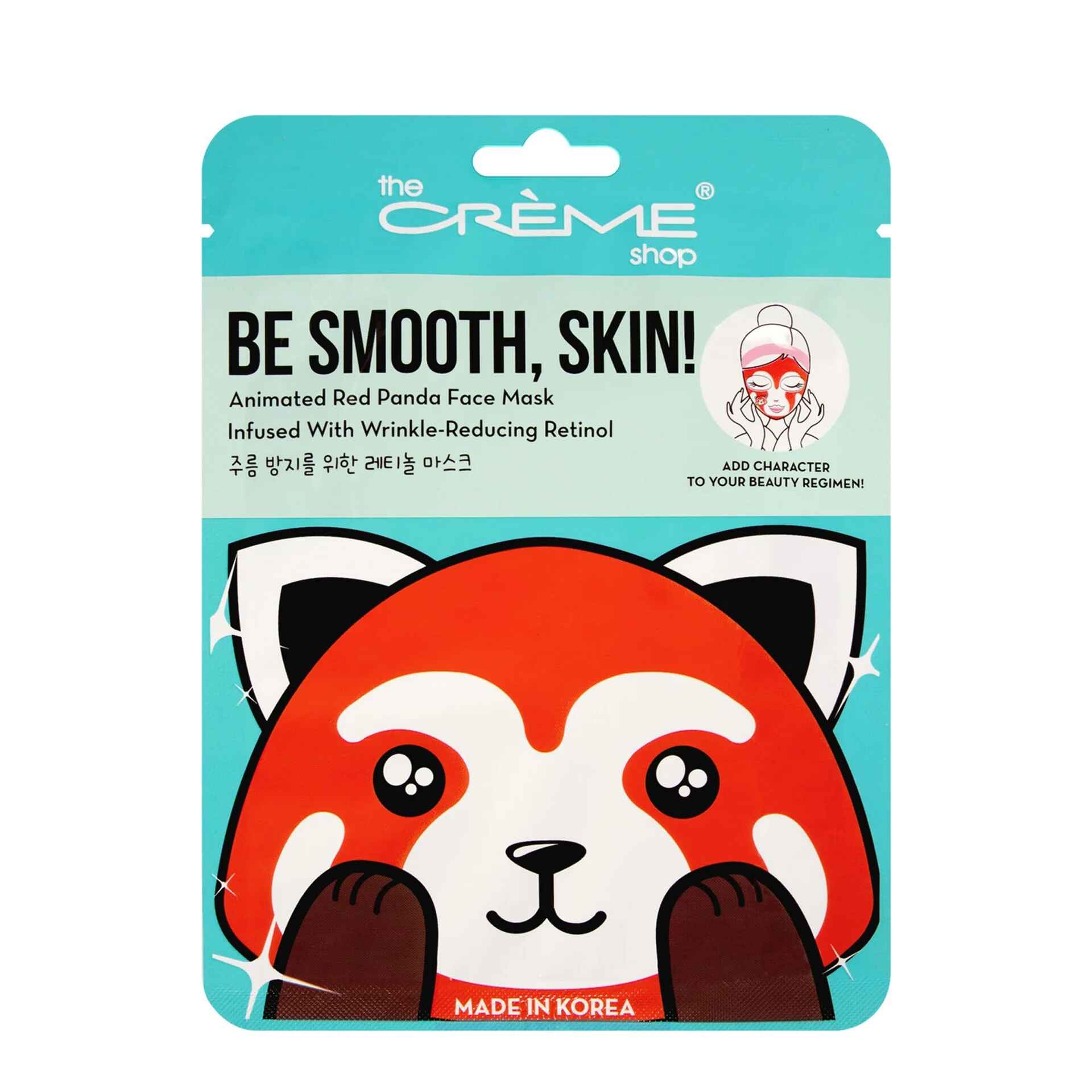 The Creme Shop BE SMOOTH SKIN ANIMATED RED PANDA FACE MASK WRINKLE REDUCING RETINOL.