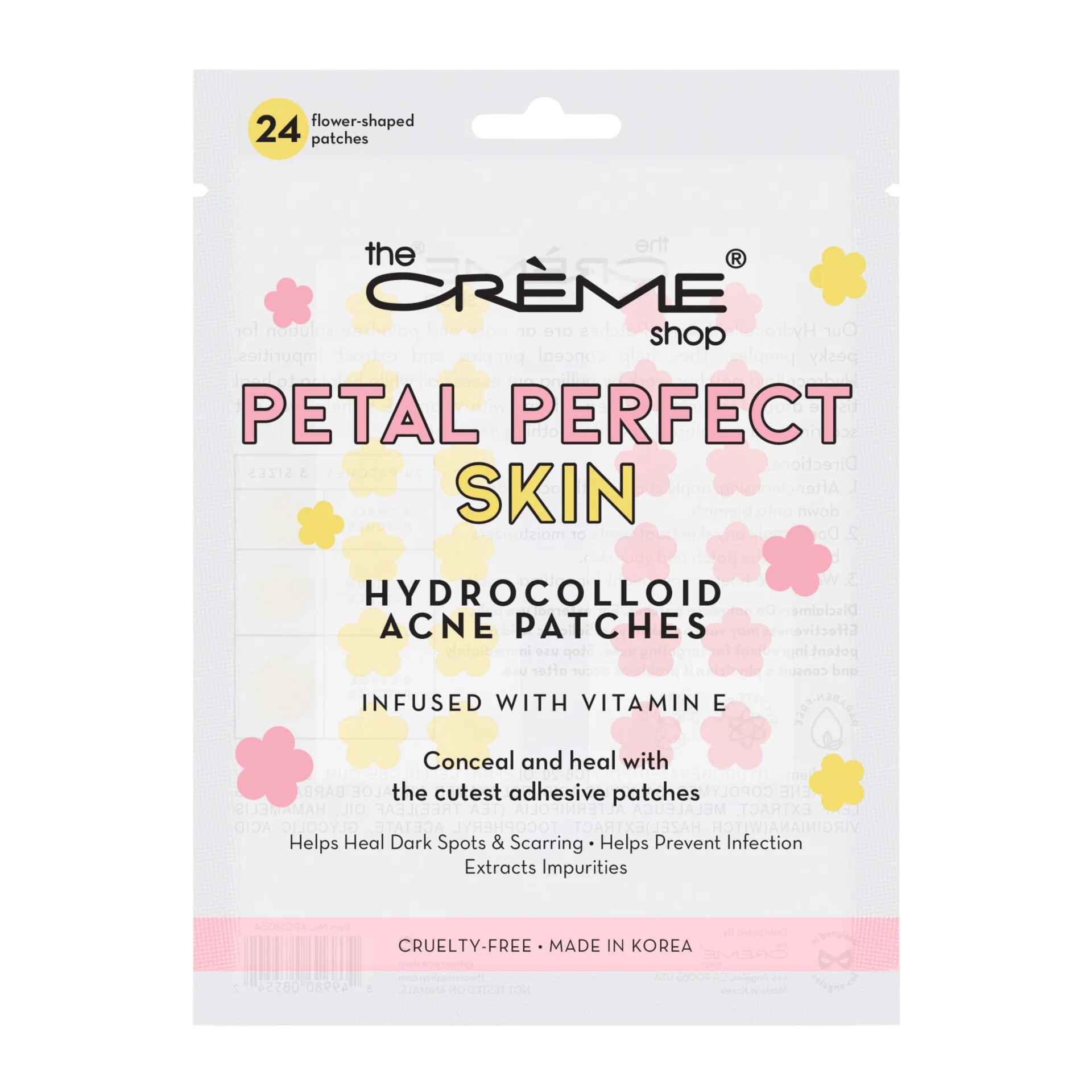 The Creme Shop PETAL PERFECT SKIN HYDROCOLLOID ACNE PATCHES PINK and YELLOW.