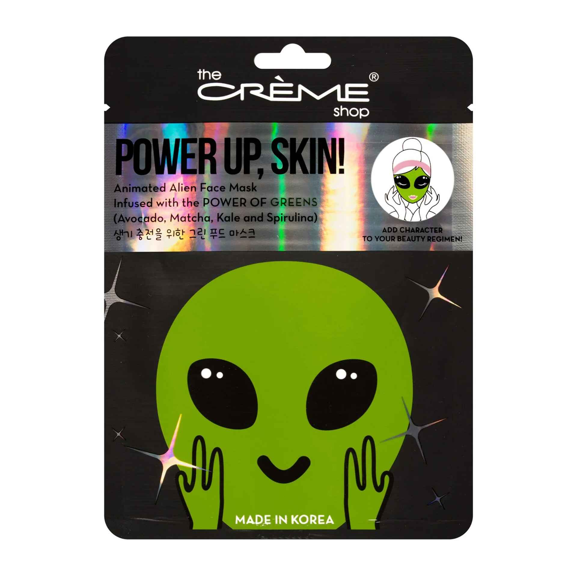 The Creme Shop POWER UP SKIN ANIMATED ALIEN FACE MASK POWER OF GREENS.