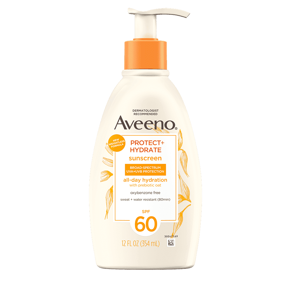 AVEENO PROTECT + HYDRATE SUNSCREEN BROAD SPECTRUM BODY LOTION SPF 60.