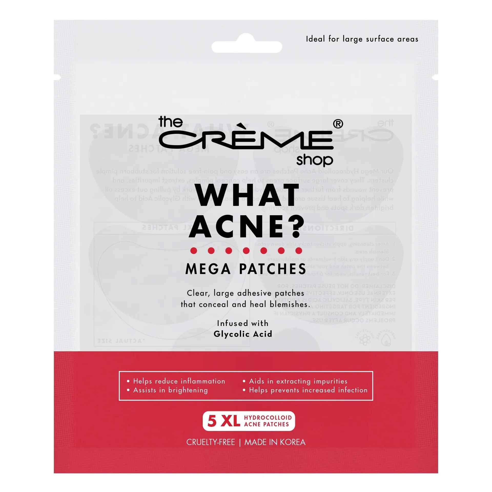 The Creme Shop WHAT ACNE MEGA XL HYDROCOLLOID ACNE PATCHES.