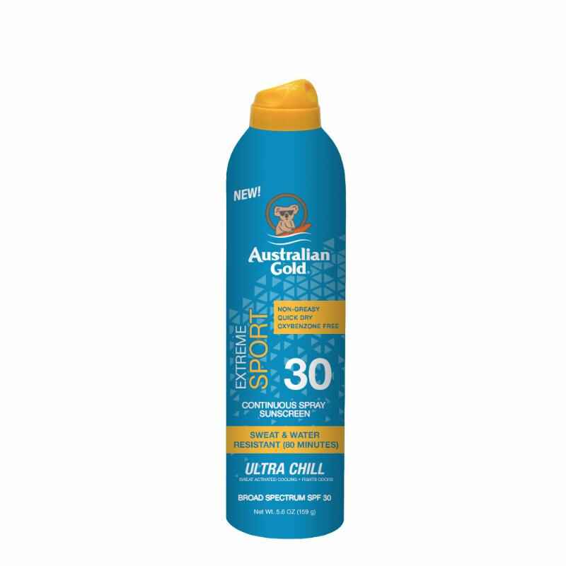 Australian gold SPF 30 SPORT CONTINUOUS SPRAY WITH ULTRA CHILL.
