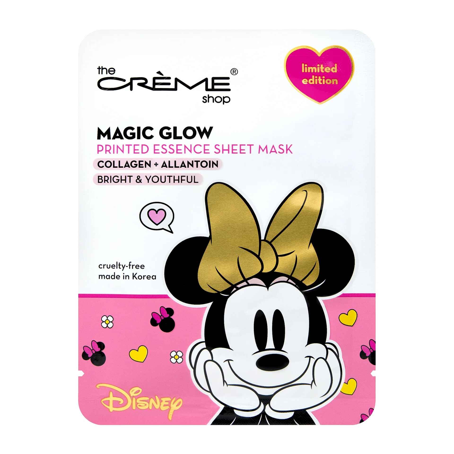 THE CREME SHOP DISNEY MINNIES MAGIC GLOW PRINTED ESSENCE SHEET MASK.