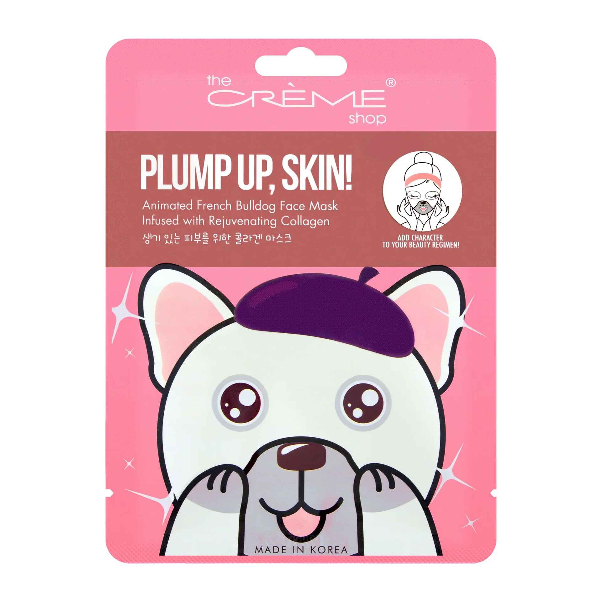 The Creme Shop PLUMP UP SKIN ANIMATED FRENCH BULLDOG MASK REJUVENATING COLLAGEN.