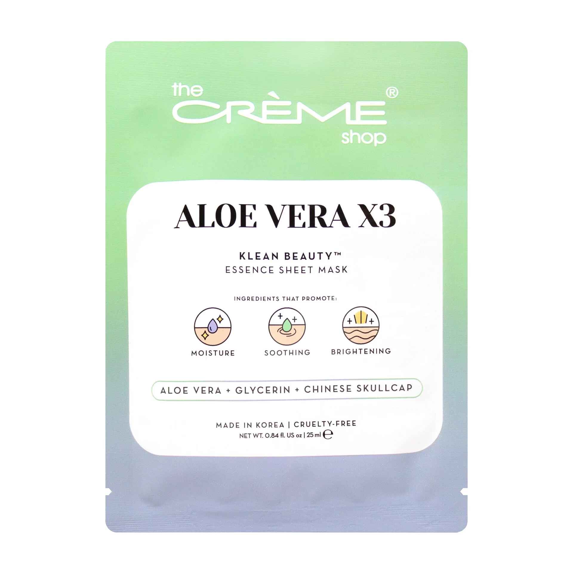 The Creme Shop ALOE VERA X3 KLEAN BEAUTY ESSENCE SHEET MASK.