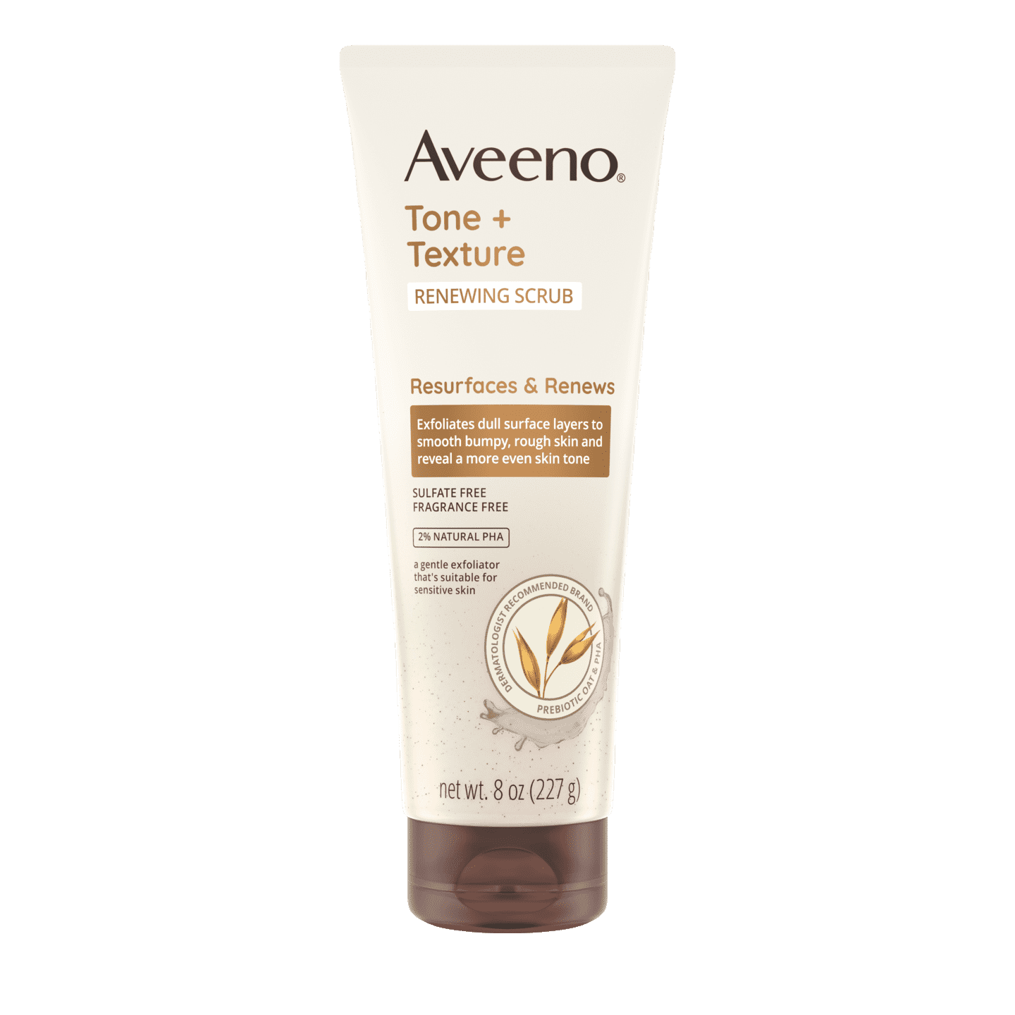 AVEENO TONE + TEXTURE RENEWING BODY SCRUB, FRAGRANCE-FREE.