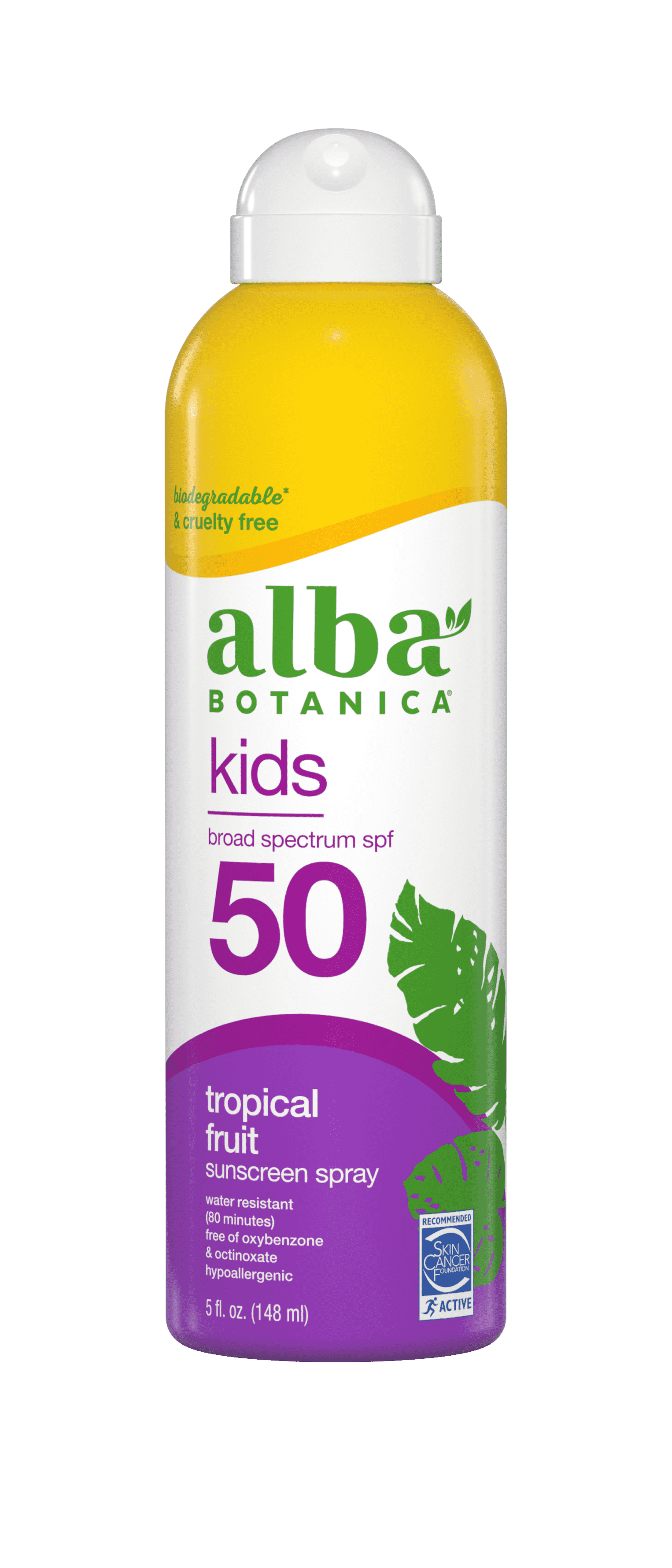 Alba Botanical Kids Tropical Sunscreen Fruit Sunscreen Spray SPF 50.