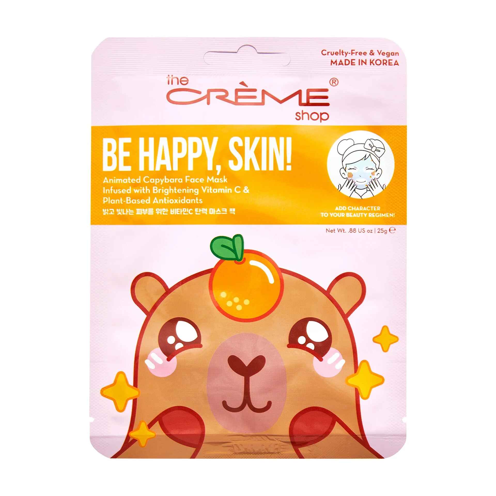 The Creme Shop BE HAPPY SKIN ANIMATED CAPYBARA FACE MASK.