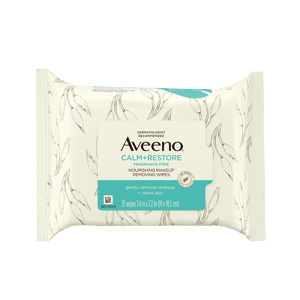 AVEENO CALM + RESTORE™ NOURISHING MAKEUP REMOVER FACE WIPES.