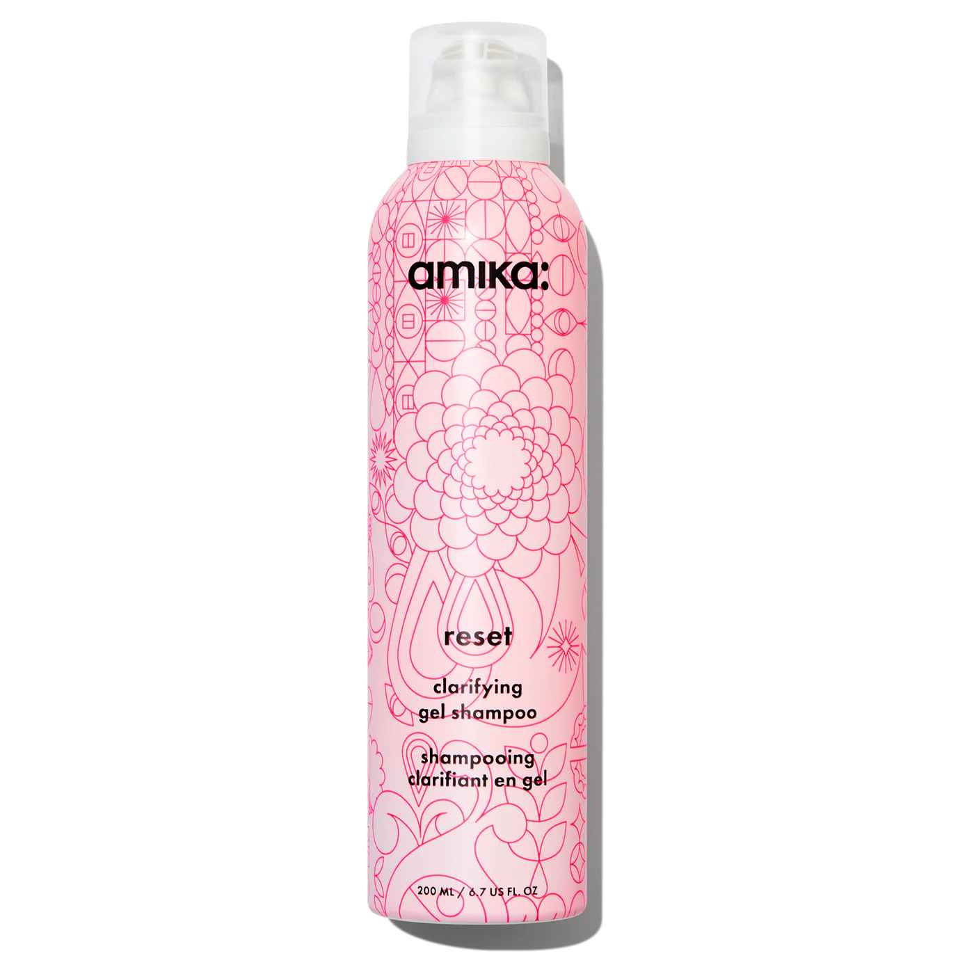 Amika Reset clarifying cleansing gel shampoo.