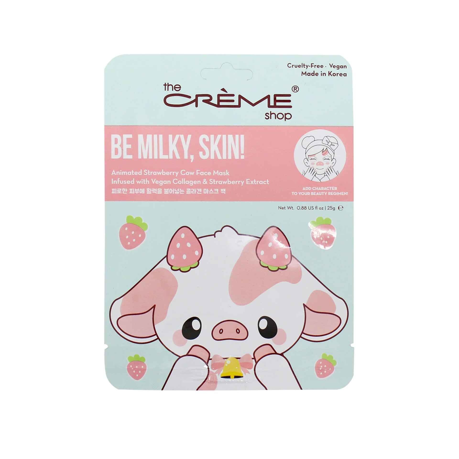 The Creme Shop BE MILKY SKIN ANIMATED STRAWBERRY COW FACE MASK.