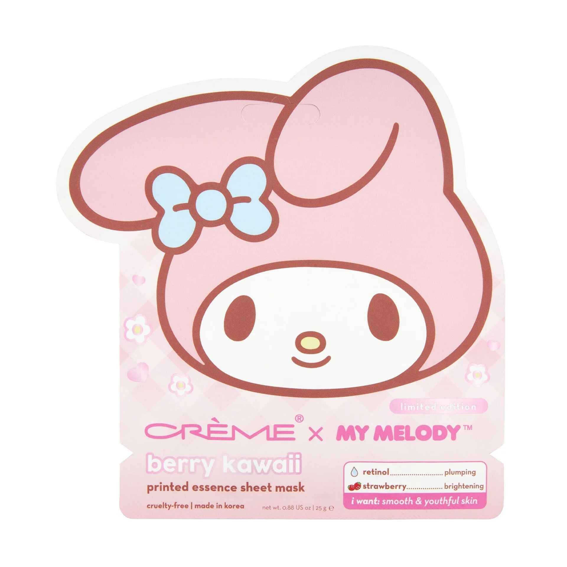 The Creme Shop MY MELODY BERRY KAWAII PRINTED ESSENCE SHEET MASK SET OF 3.