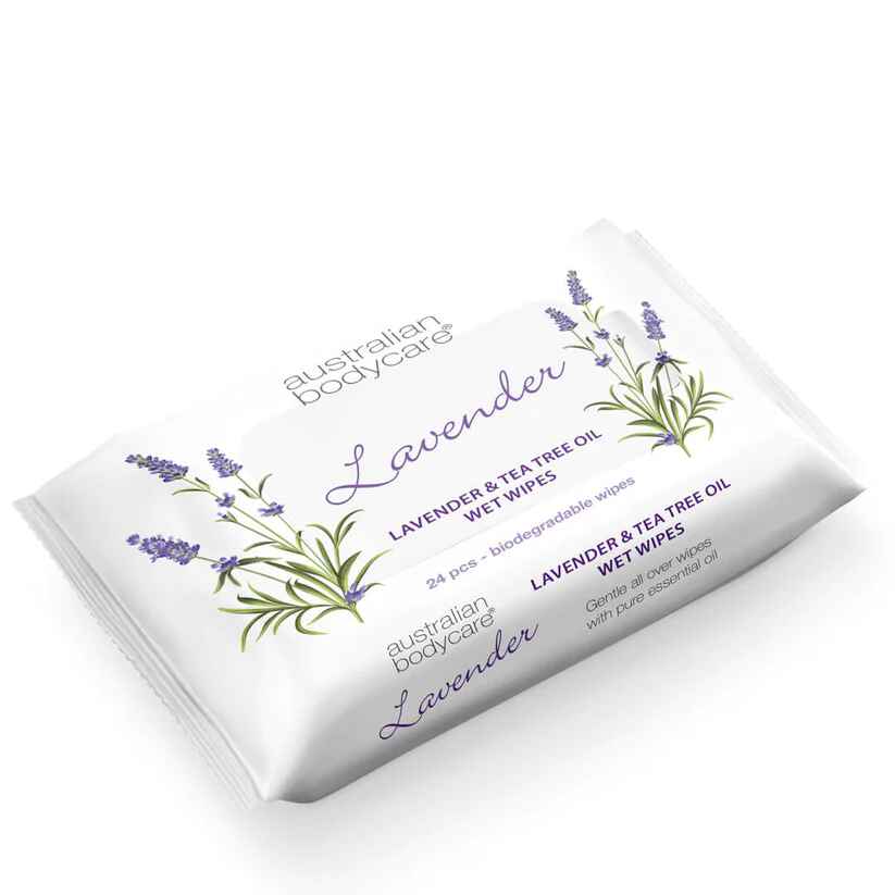Australian Bodycare Wet wipes with Lavender & Tea Tree Oil.