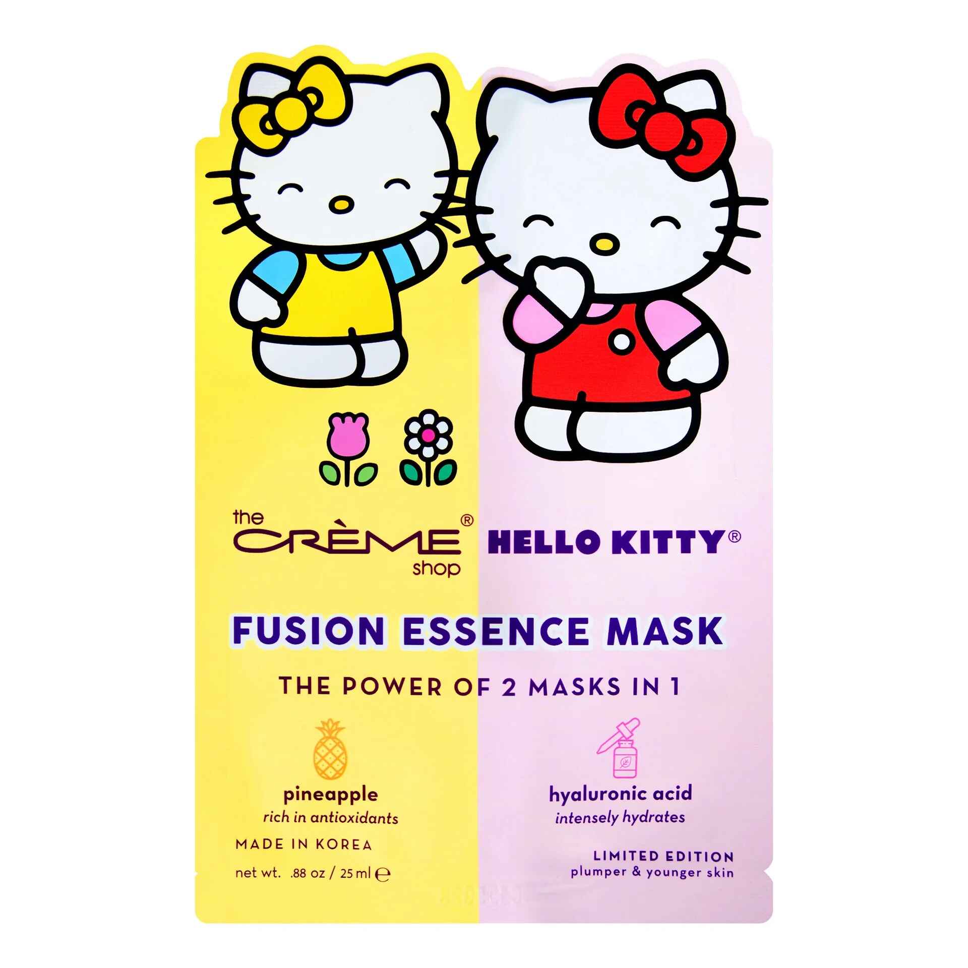 The Creme Shop HELLO KITTY and MIMI PINEAPPLE and HYALURONIC ACID FUSION SHEET MASK.