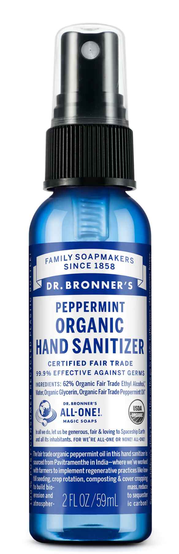 Dr Bronners PEPPERMINT ORGANIC HAND SANITIZER.