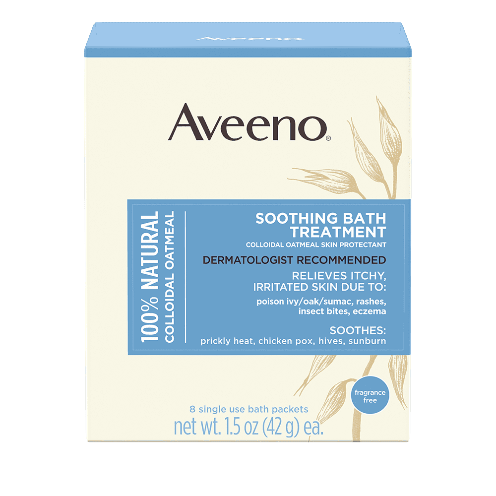 AVEENO SOOTHING OATMEAL BATH TREATMENT FOR ITCHY, DRY SKIN.