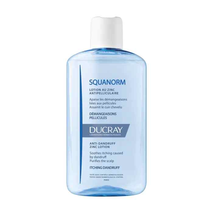 Ducray SQUANORM Zinc anti dandruff lotion.