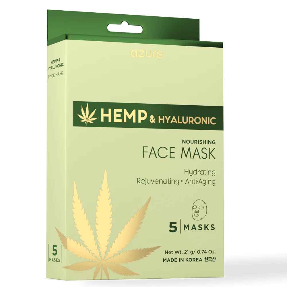 Azure HEMP and HYALURONIC ACID NOURISHING SHEET FACEMASK 5 PACK.