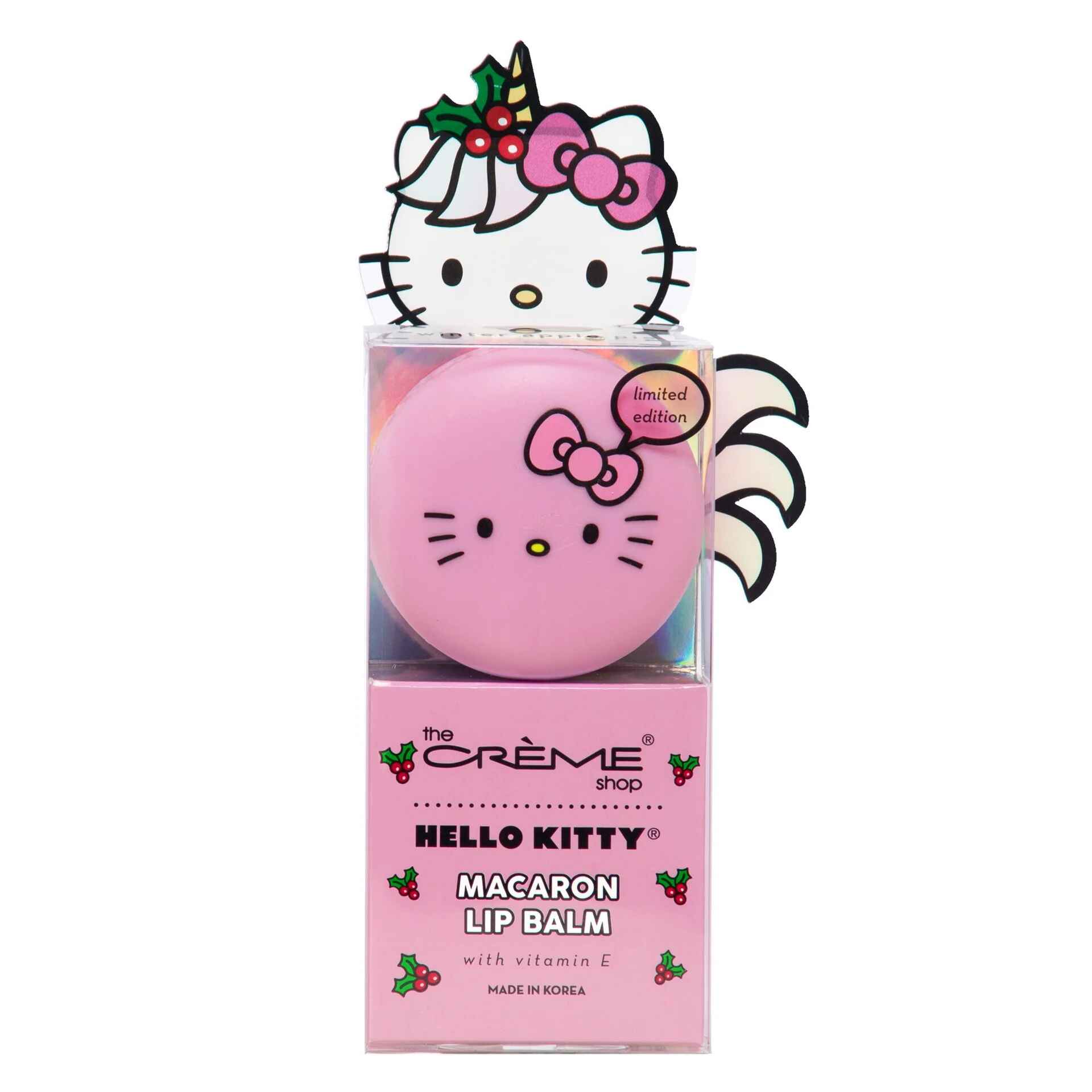 The Creme Shop HELLO KITTY UNICORN HOLIDAY MACARON LIP BALM WINTER APPLE PIE.