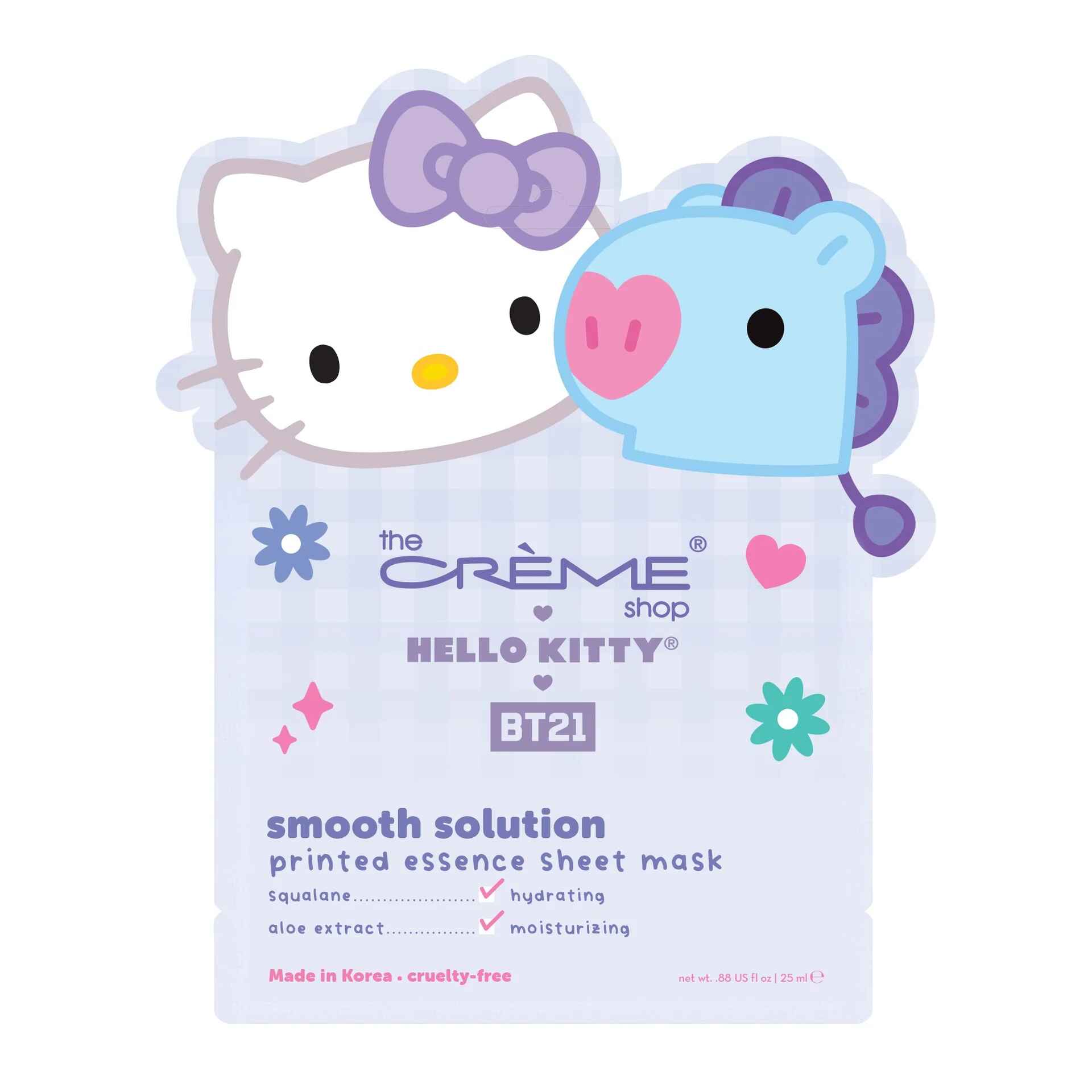 The Creme Shop Hello Kitty and BT21 Smooth Solution Printed Essence Sheet Mask.