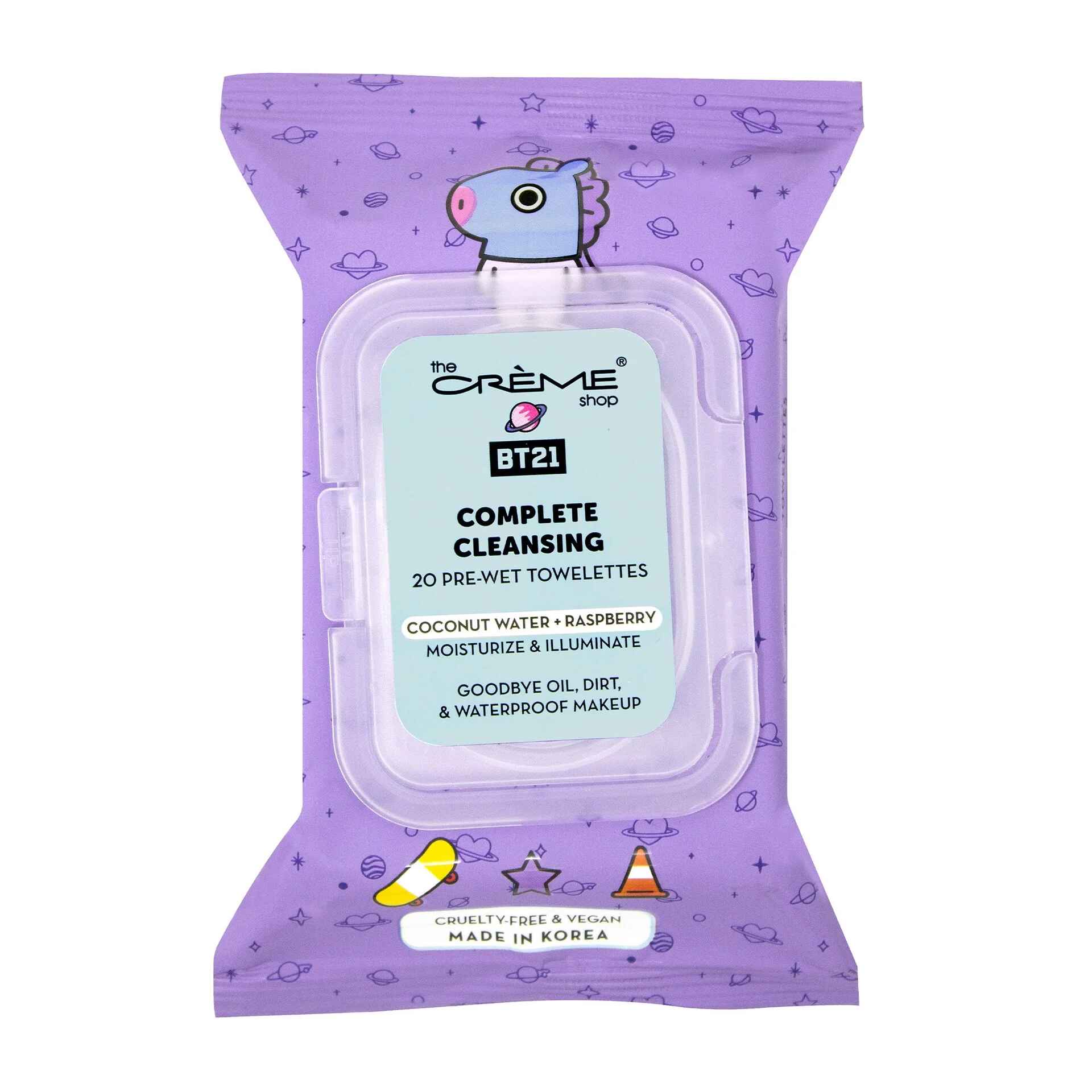 The Creme Shop MANG COMPLETE CLEANSING TOWELETTES COCONUT WATER and RASPBERRY 20 PRE WET TOWELETTES.