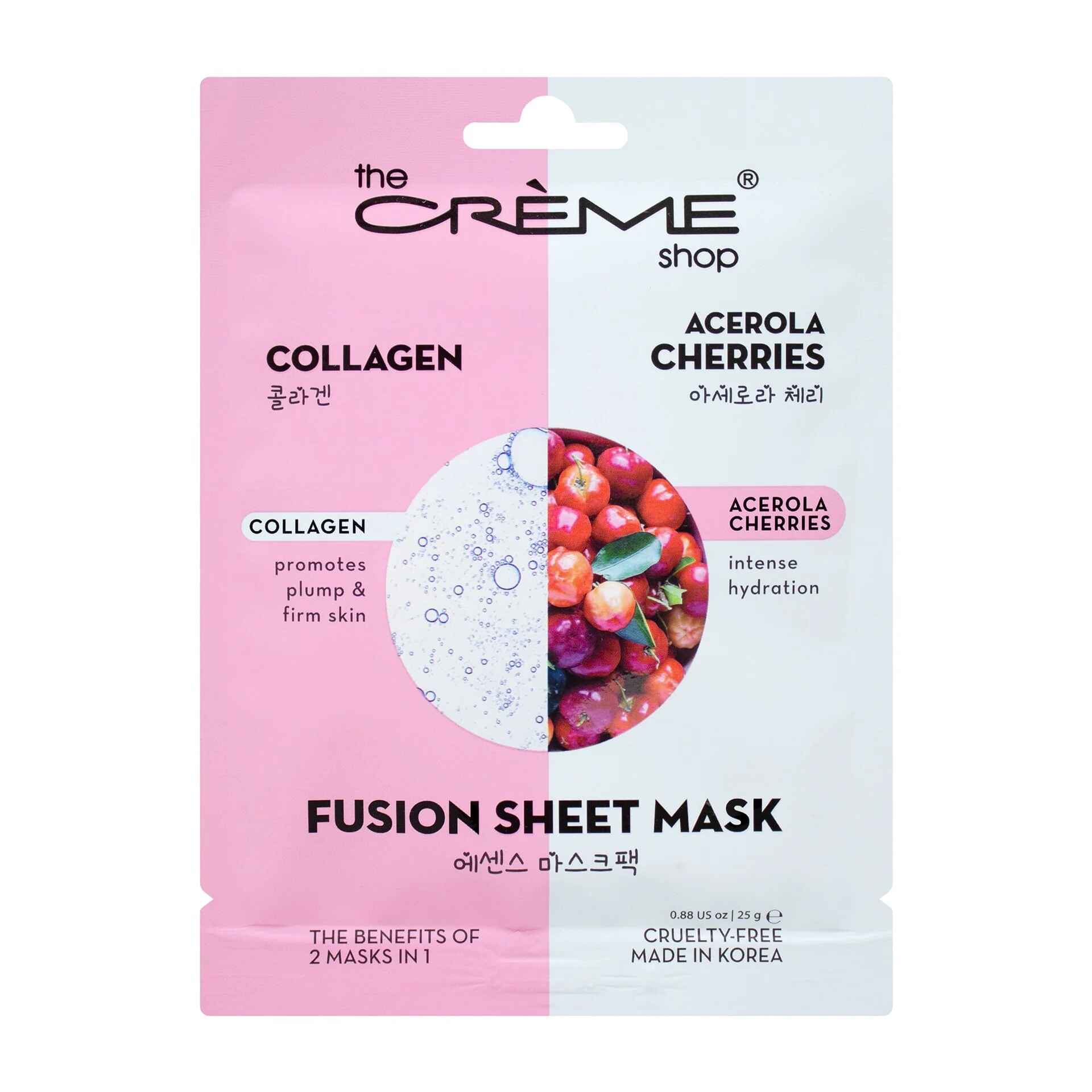 The Creme Shop COLLAGEN and ACEROLA CHERRY FUSION SHEET MASK.