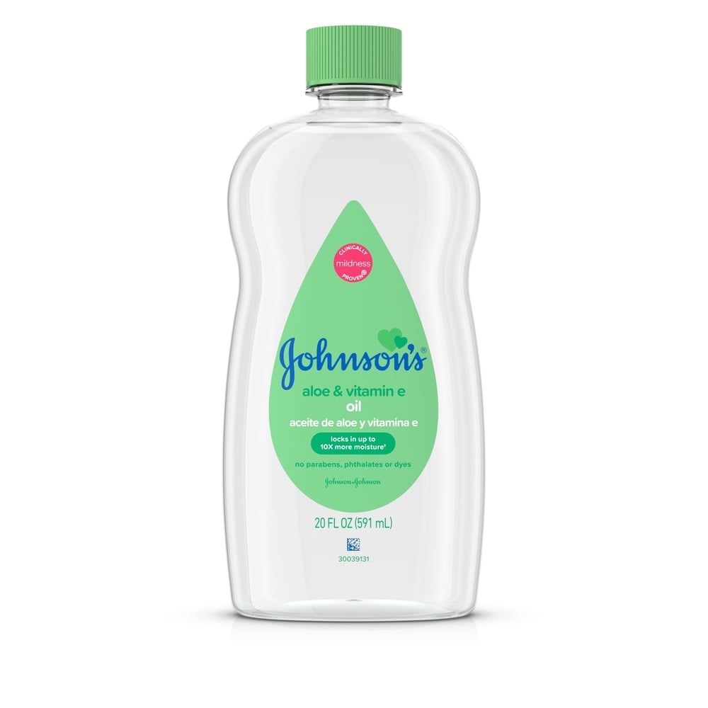 Johnsons Baby Aloe and Vitamin E Oil.