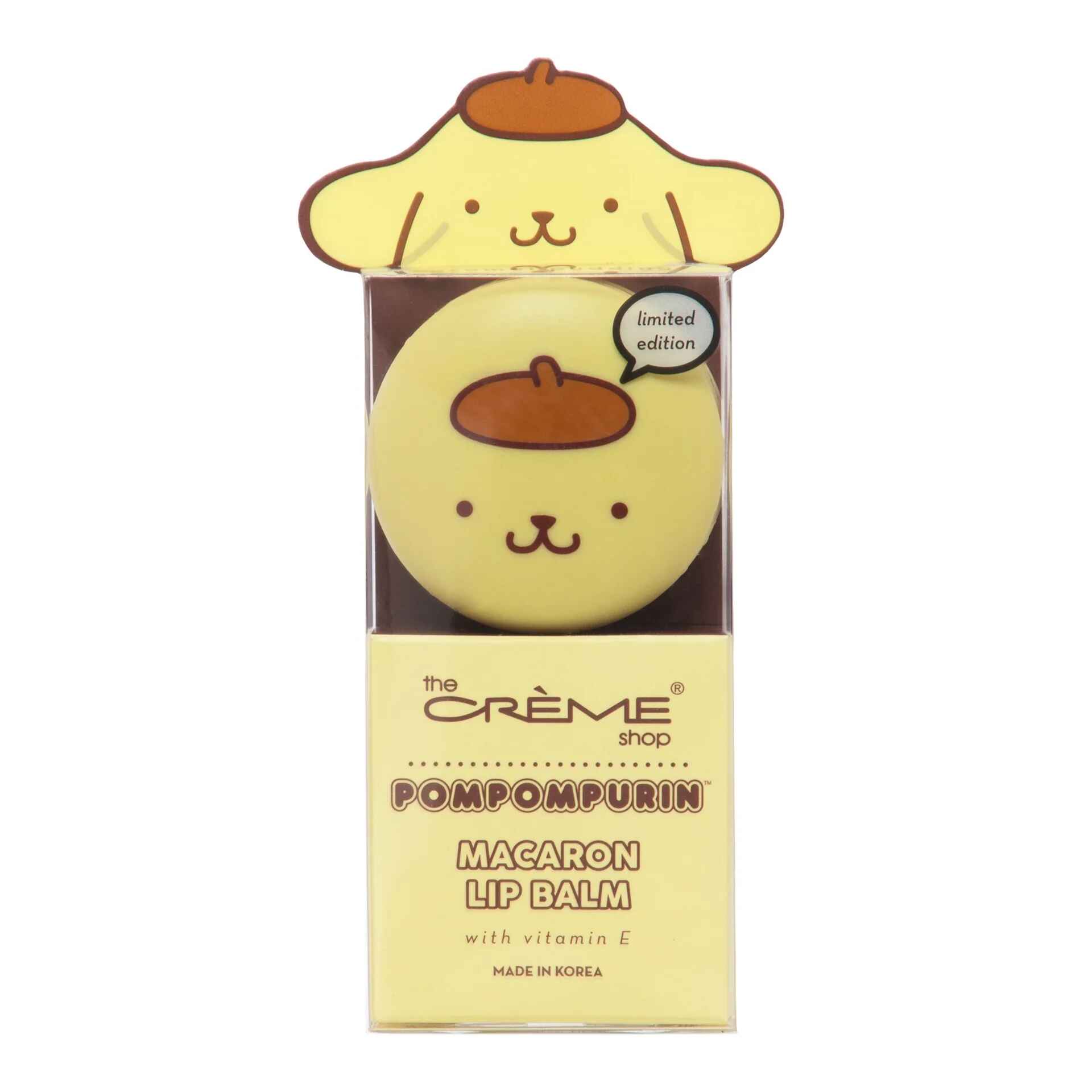 The Creme Shop POMPOMPURIN HOLIDAY MACARON LIP BALM CARAMEL PUDDING.