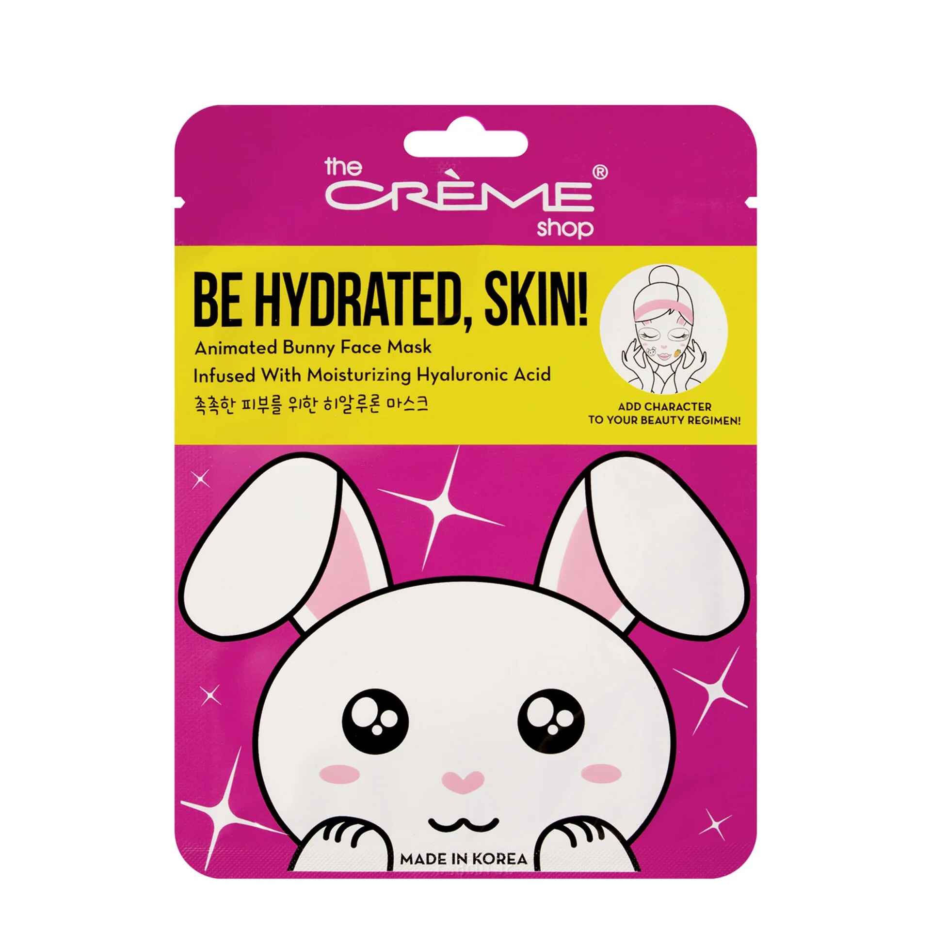 The Creme Shop BE HYDRATED SKIN ANIMATED BUNNY FACE MASK MOISTURIZING HYALURONIC ACID.