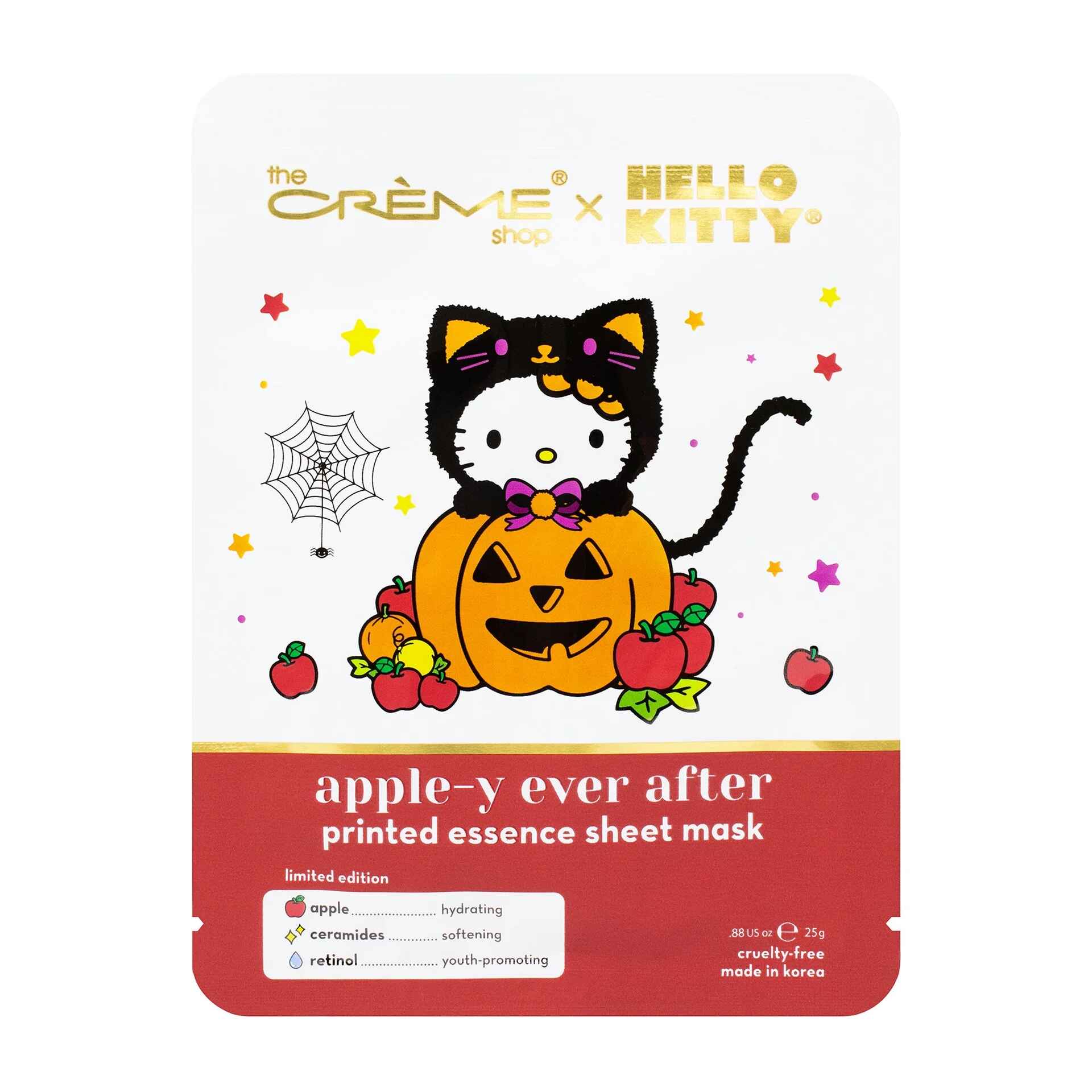 THE CREME SHOP X HELLO KITTY APPLE Y EVER AFTER PRINTED ESSENCE SHEET MASK.